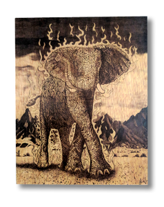 The Luck Elephant (wood print | black on a wood background)