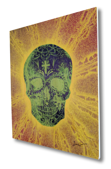 Four Fifths (wood print | green and purple on a yellow