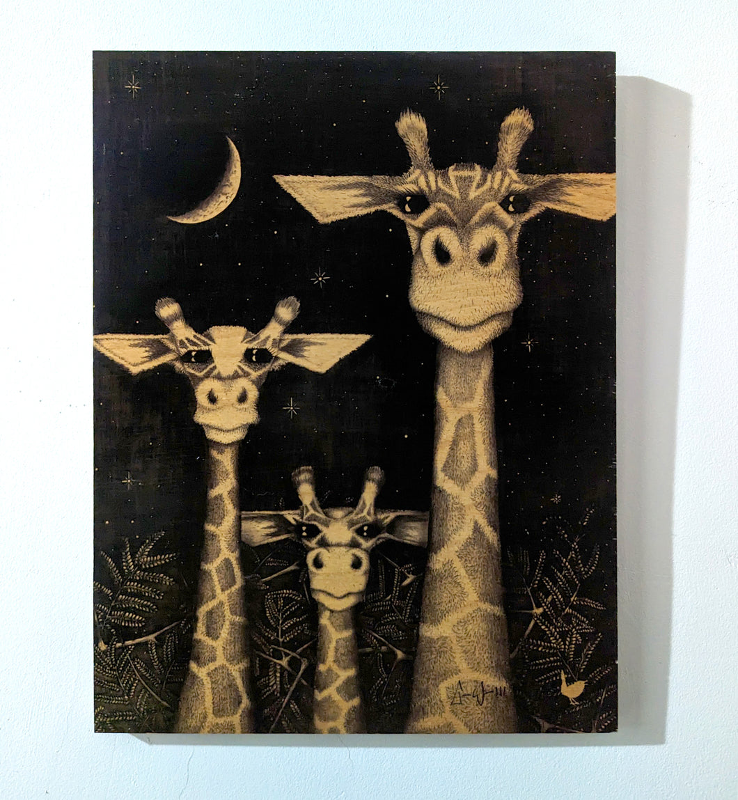 Giraffe (wood print | black on a wood background)