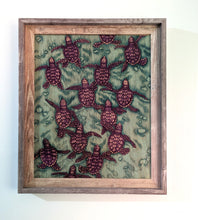 Baby Sea Turtles (wood print | purple on a green background)
