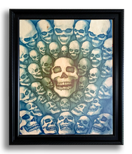 40 Skulls (wood print | blue and green background)