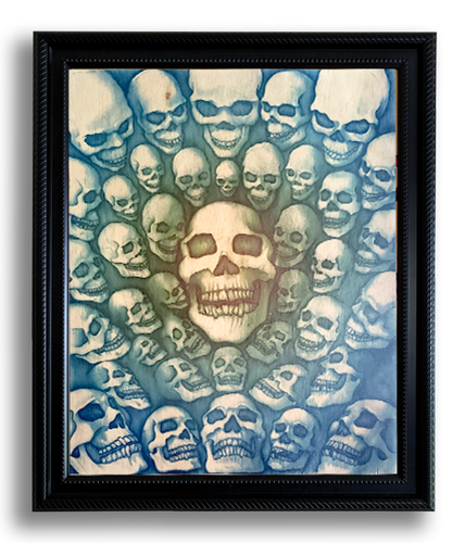 40 Skulls (wood print | blue and green background)
