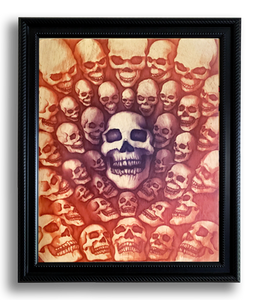 40 Skulls (wood print | purple and orange background)
