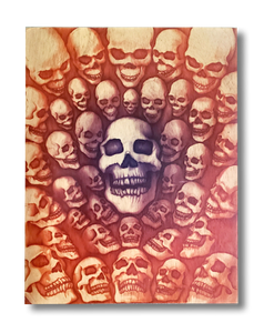 40 Skulls (wood print | purple and orange background)