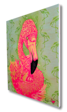 Flamingo! (wood print | pink on green background)