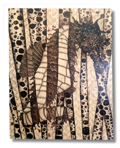Fragmented Seahorse (wood print | black on wood background)