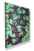 Baby Sea Turtles (wood print | purple on a green background)