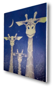 Giraffe (wood print | green on blue background)